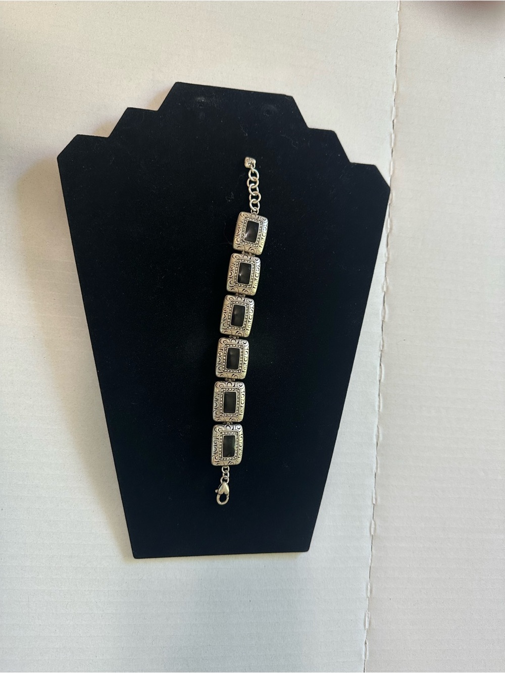 Brighton Silver-Tone Black Inset Link Bracelet
